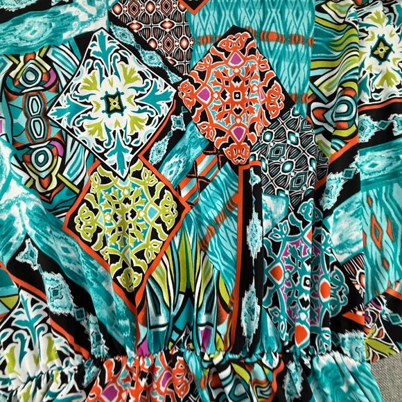 Attitudes By Renee Dress Belted Multicolor V-Neckline medium Dolman Sleeves - Picture 12 of 13